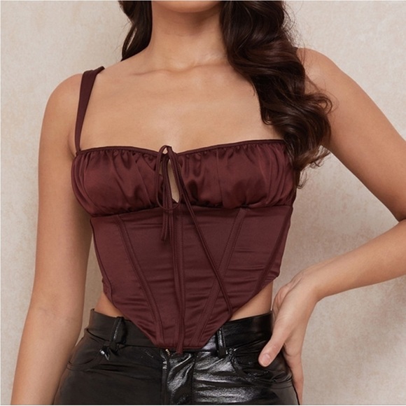 House of CB Betsy Raisin Satin Cropped Corset - Picture 4 of 8